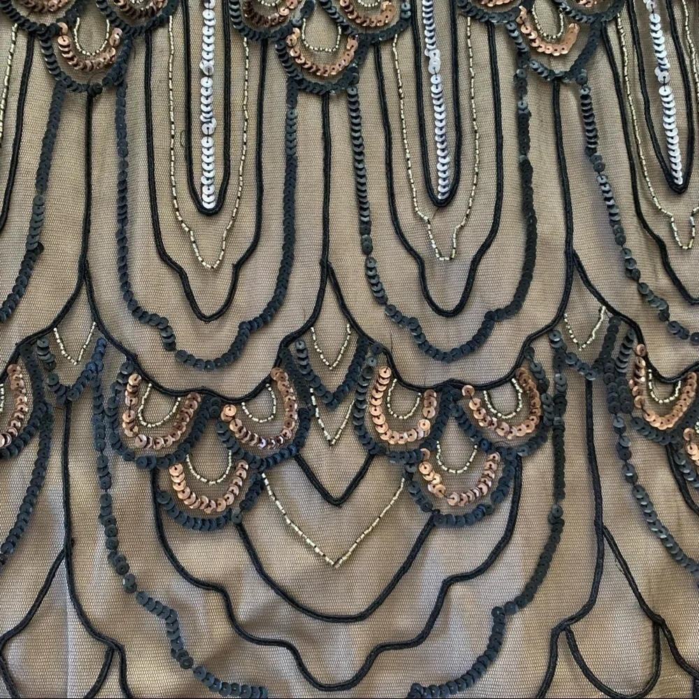 SUE WONG 4 Black Nude Beaded Sequin embellished Formal Cocktail dress